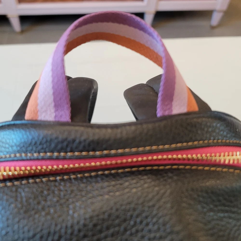 Coach Signature Brown Tan Backpack with Pink Trim and Purple Accent